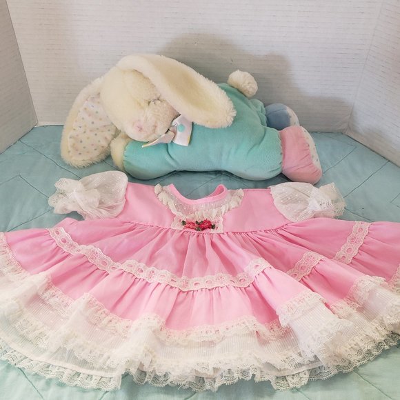 ❤ Sweetest vintage Easter pair ❤ Eden Musical Bunny Plush & Infant Lace Dress - Picture 3 of 3